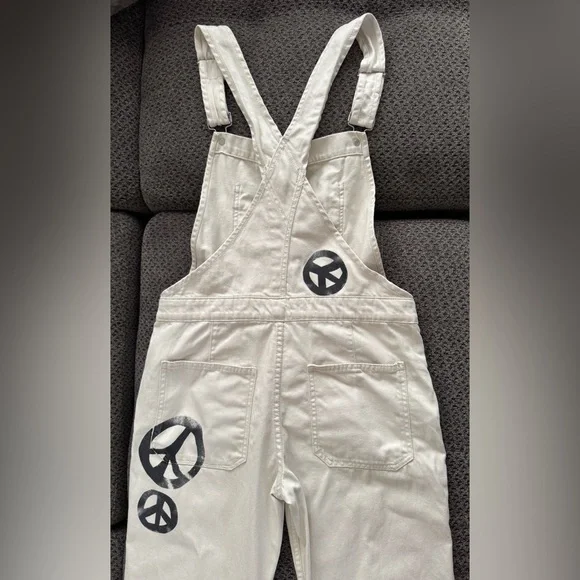 We the Free People Peace Sign Ziggy Harmony Overalls in White Medium Retail $128 - Picture 8 of 16